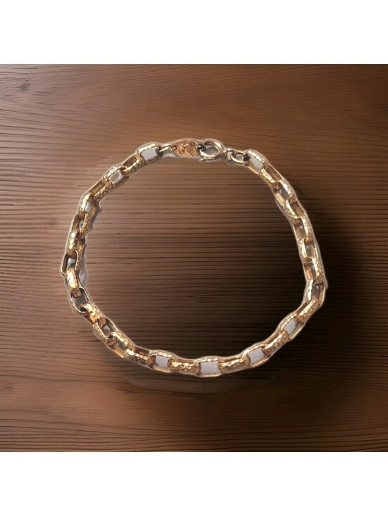 Napier Jewelry - Vintage Signed Napier Gold Tone Hammered Links Chain Bracelet L62